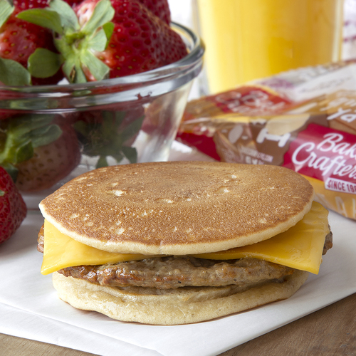 Sausage-Cheese Pancake Sandwiches Recipe 